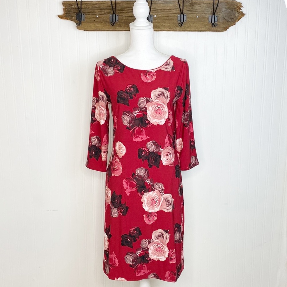 White House Black Market Reversible Dress Rose Print